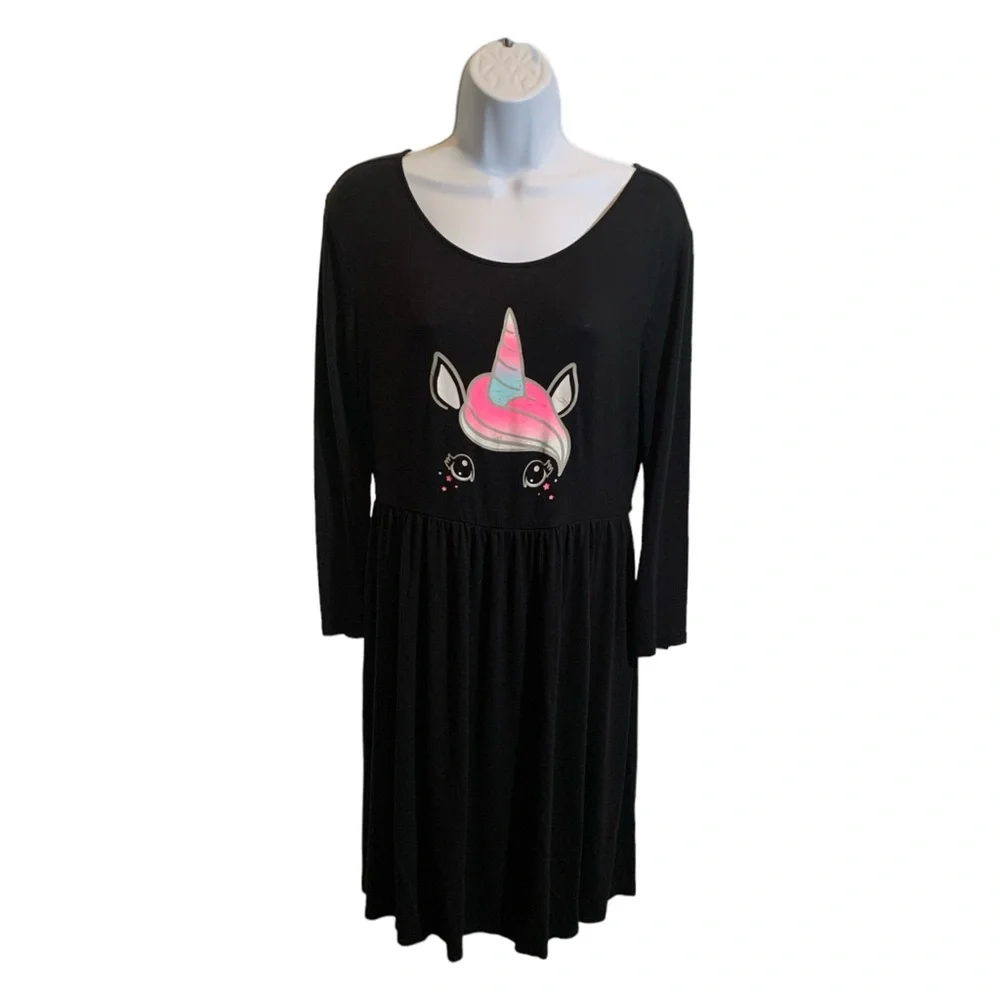 Justice Girls Black Unicorn Dress Size 18 Plus
